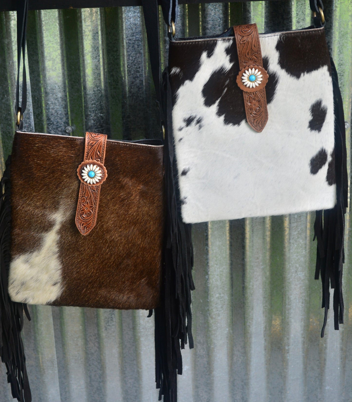 Daisy accent cowhide bag