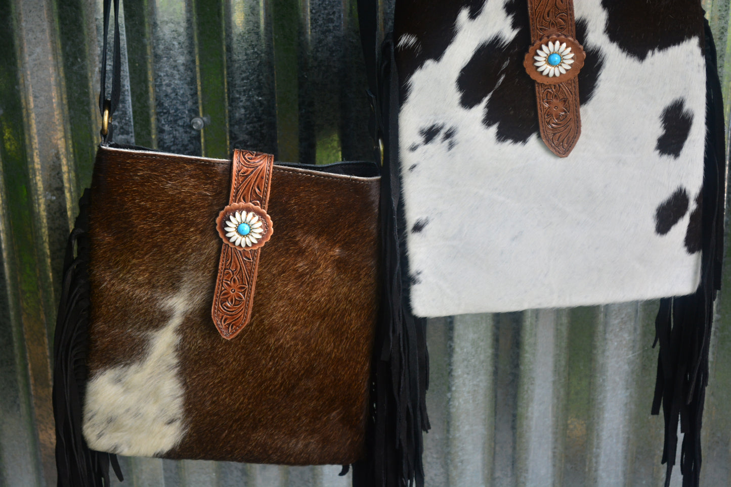 Daisy accent cowhide bag