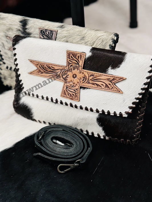 Western Grace bag  -crossbody/clutch cowhide and tooled leather