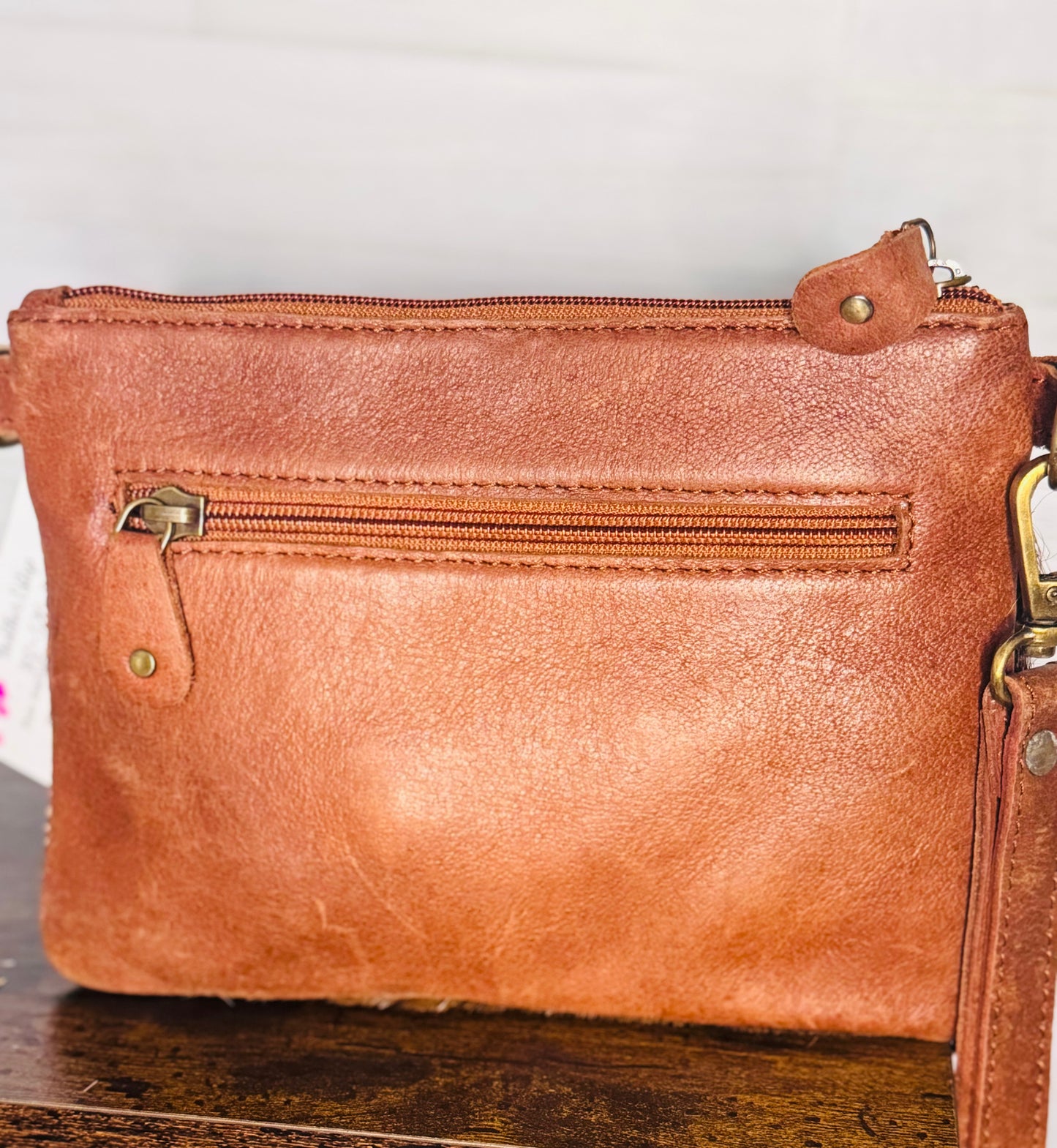 sunflower tooled crossbody/wristlet  - with cowhide